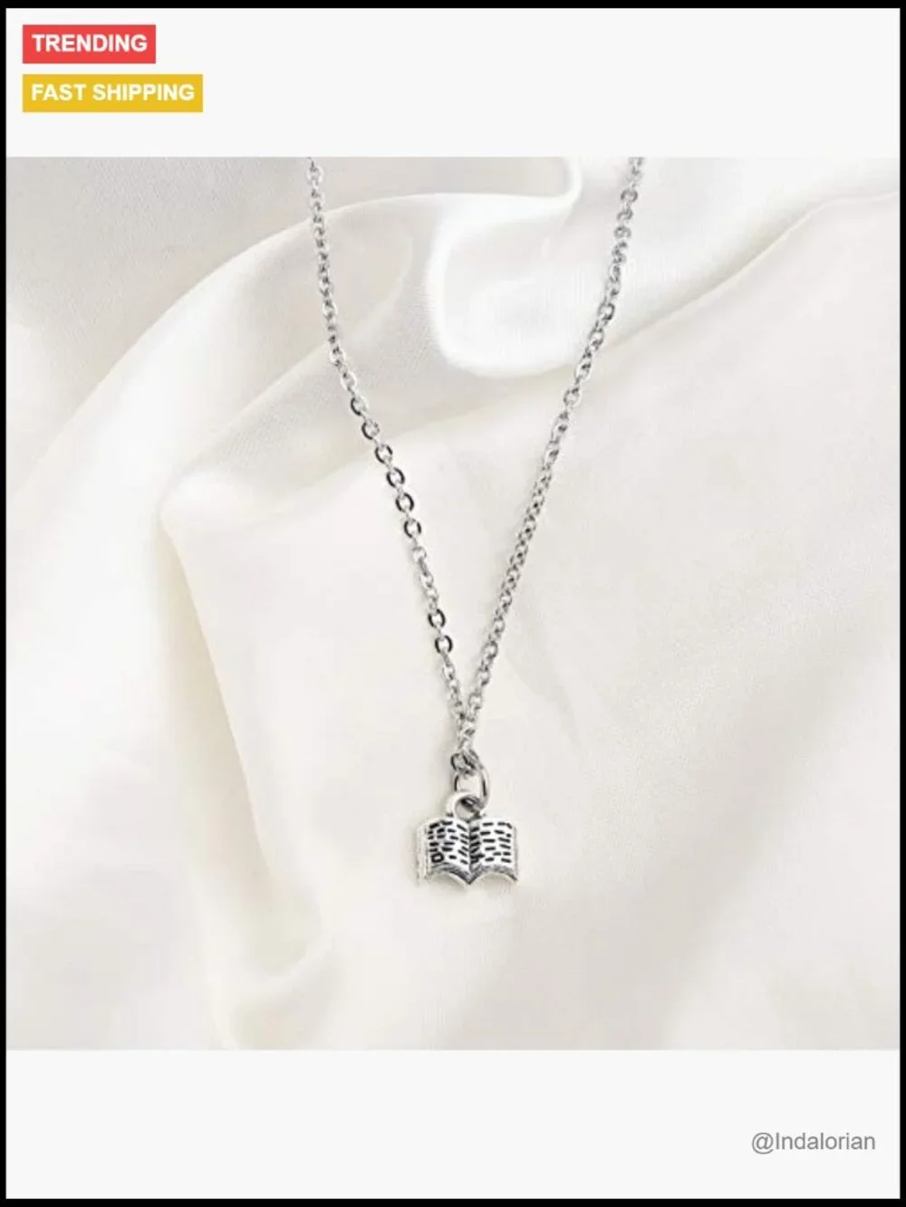 Stainless Steel Book Charm Pendant Necklace for Book Lovers Reading Jewelry